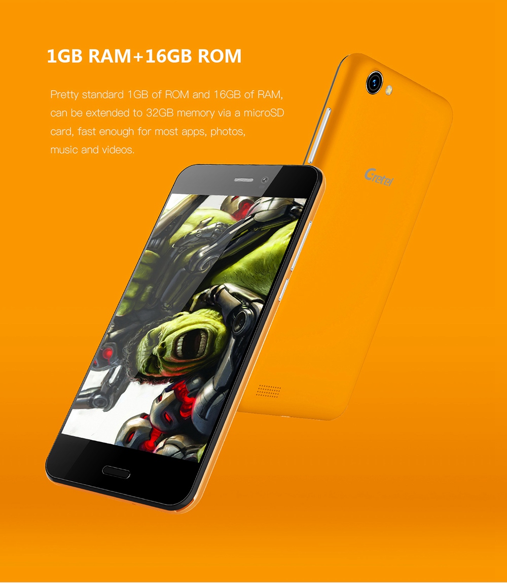[HK Stock]Gretel A7 4.7 Inch Smartphone Corning Gorilla Glass Screen MT6580A Quad Core Android 6.0 16GB ROM 8.0MP Cam 2000mAh - Black