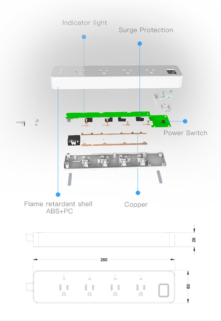 Smart WiFi Strip Works with Alexa APP Remote Control Timing Switch -White/US Plug