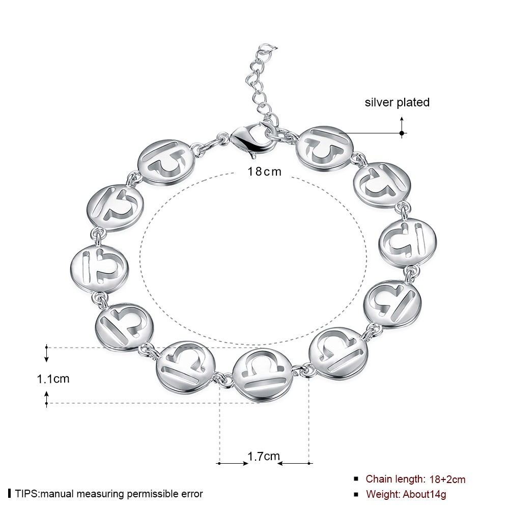 LKNSPCH582 Zodiac Sign Constellation Horoscope Astrology Charm Silver Plated Bracelet Libra