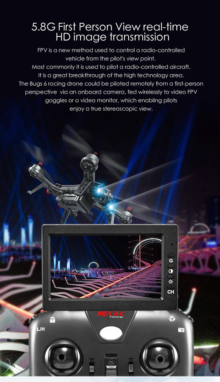 MJX Bugs 6 Brushless Racing Quadcopter with 3D Flip & Rolls Mode RTF Standard Version - Black