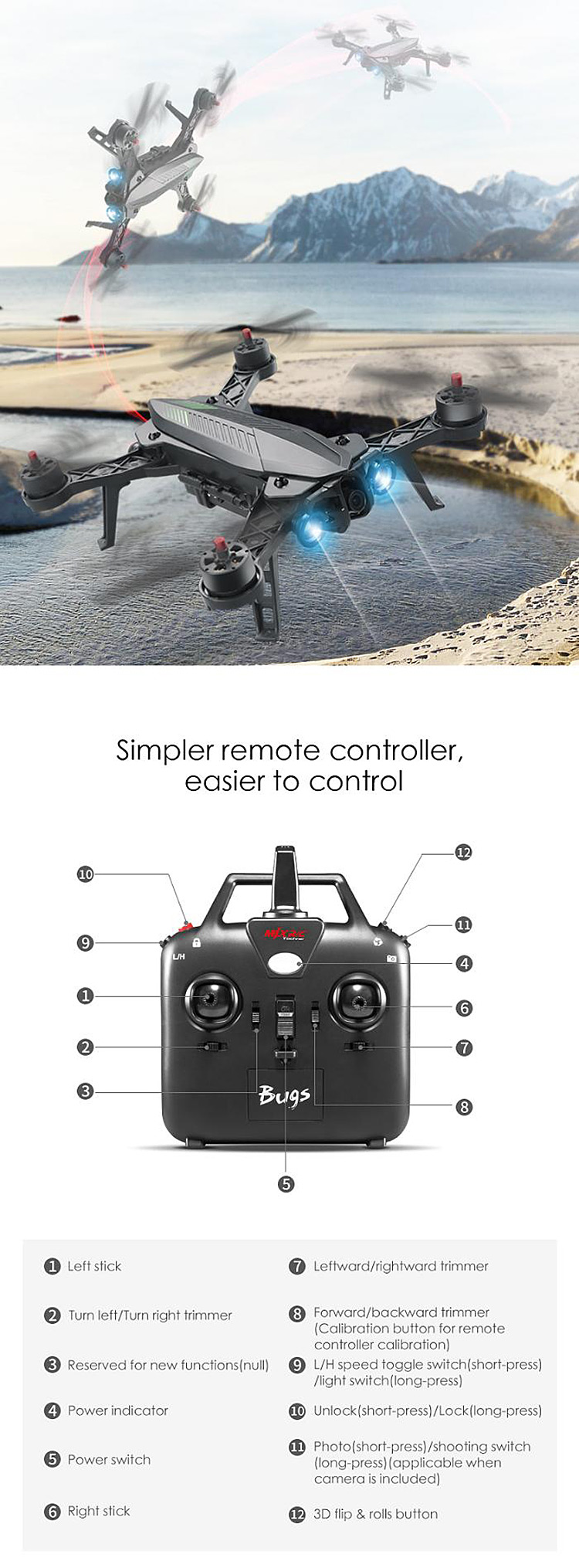 MJX Bugs 6 Brushless Racing Quadcopter with 3D Flip & Rolls Mode RTF Standard Version - Black