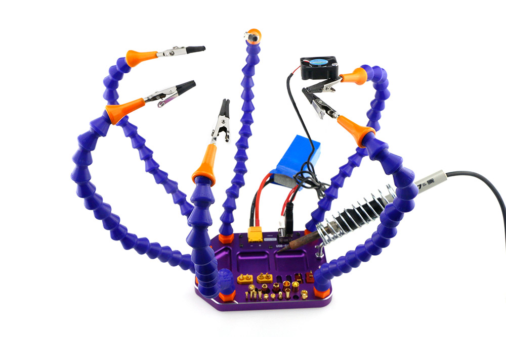 HT-01 Six Arm Soldering Station with XT60 Connector USB Port USB Fan Soldering Iron Holder - Purple