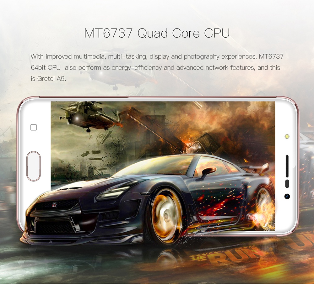 [HK Stock]Gretel A9 5.0 Inch 4G LTE Smartphone HD Screen 2GB RAM 16GB ROM 13.0MP Cam MT6737 Quad Core Android 7.0 Touch ID Full Metal Body - Gold