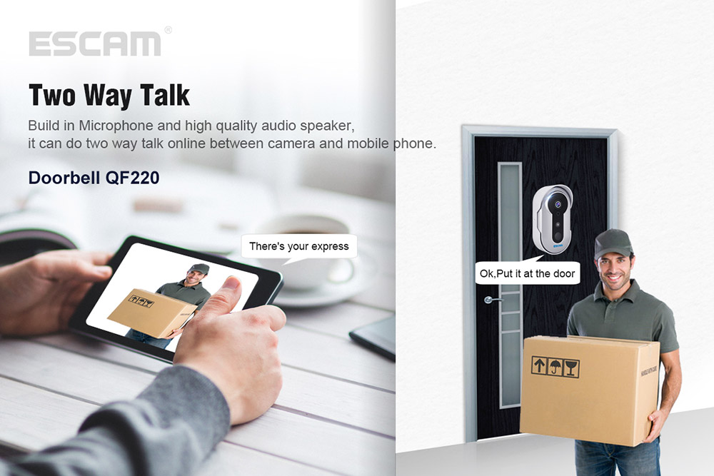 ESCAM QF220 Smart Doorbell WiFi Remote Control P2P Night Vision Security Camera -Silver