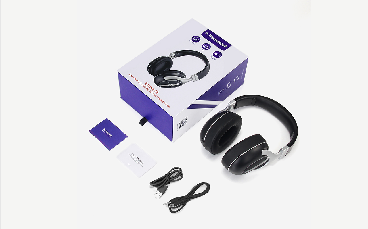 Tronsmart S6 Active Noise Cancelling Bluetooth Headphones with Microphone and 3.5mm Audio Jack for iPhone Android and More