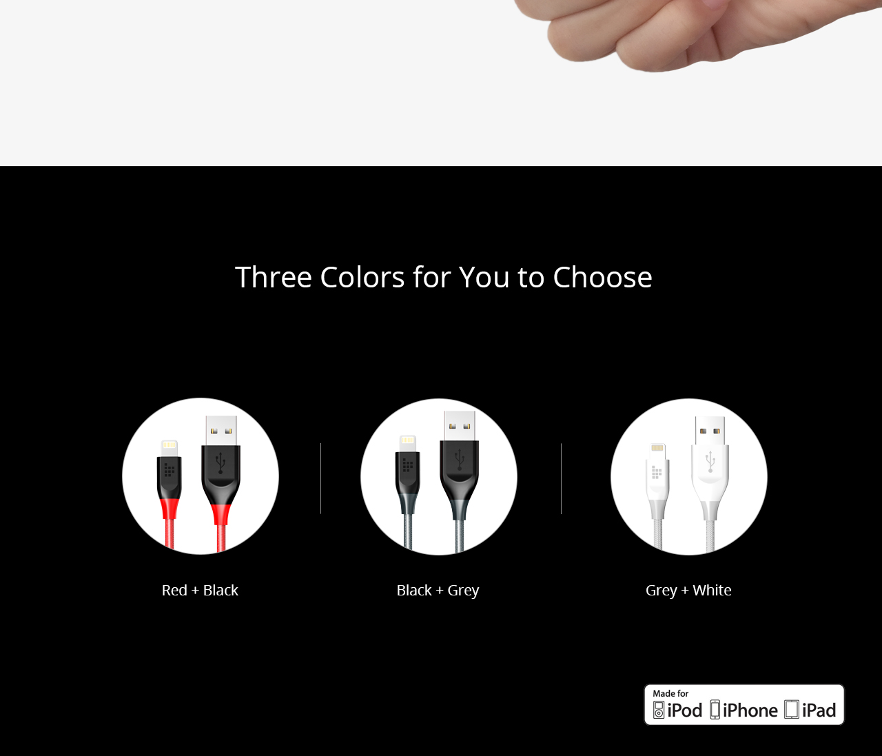 Tronsmart 1ft/0.3m 19AWG Lightning Cable Double Braided Nylon Lightning Cable for iPhone iPad and More - Gray+Black