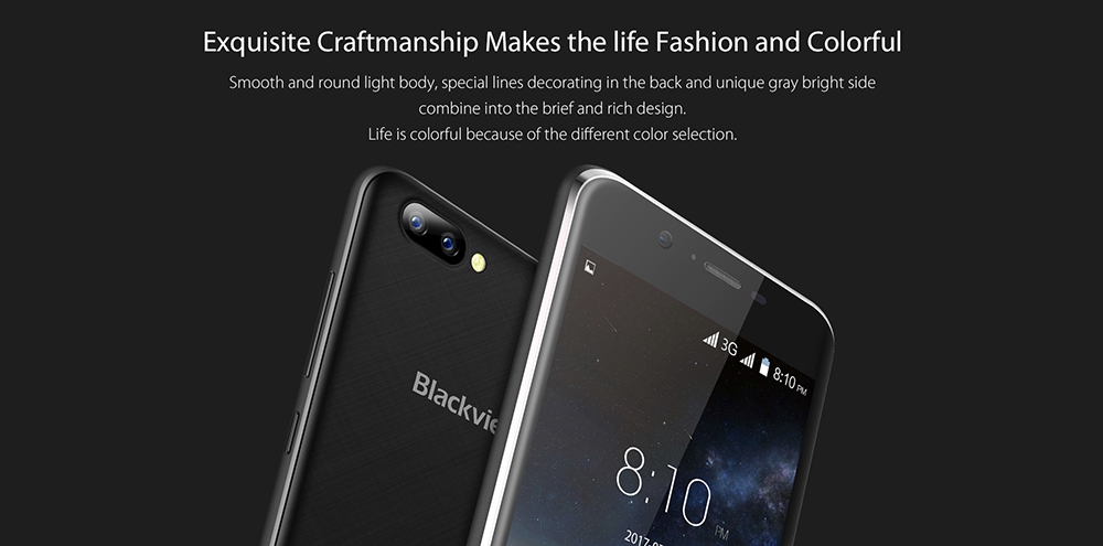 [HK Stock]Blackview A7 5.0 Inch Smartphone HD Screen Dual Rear Camera 8GB MT6580A Quad core Android 7.0 2800mAh - Black