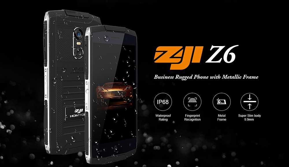 [HK Stock]HOMTOM ZOJI Z6 IP68 waterproof 4.7 Inch HD Corning Gorilla Glass 4 Screen 8GB ROM 5.0MP Cam MT6580 Quad Core 1.3GHz Android 6.0 Smartphone Touch ID Super Slim Body 3000 mAh - Black