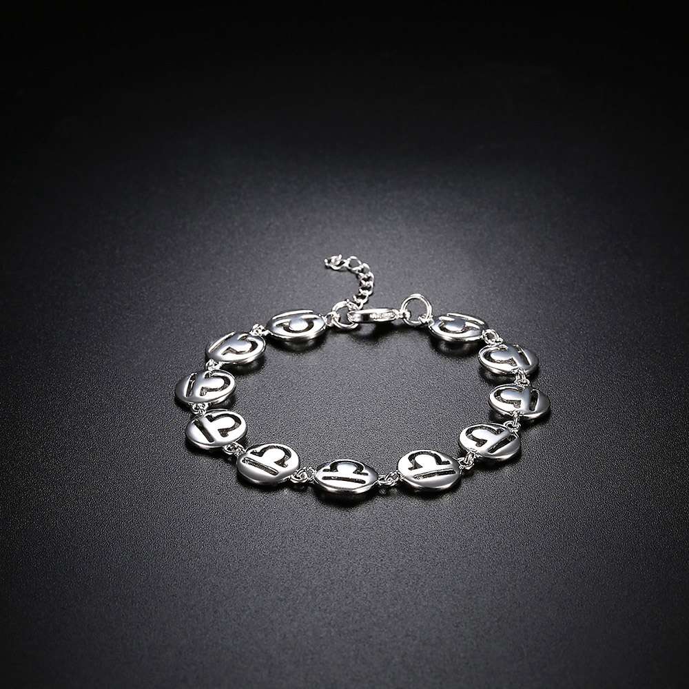 LKNSPCH582 Zodiac Sign Constellation Horoscope Astrology Charm Silver Plated Bracelet Libra