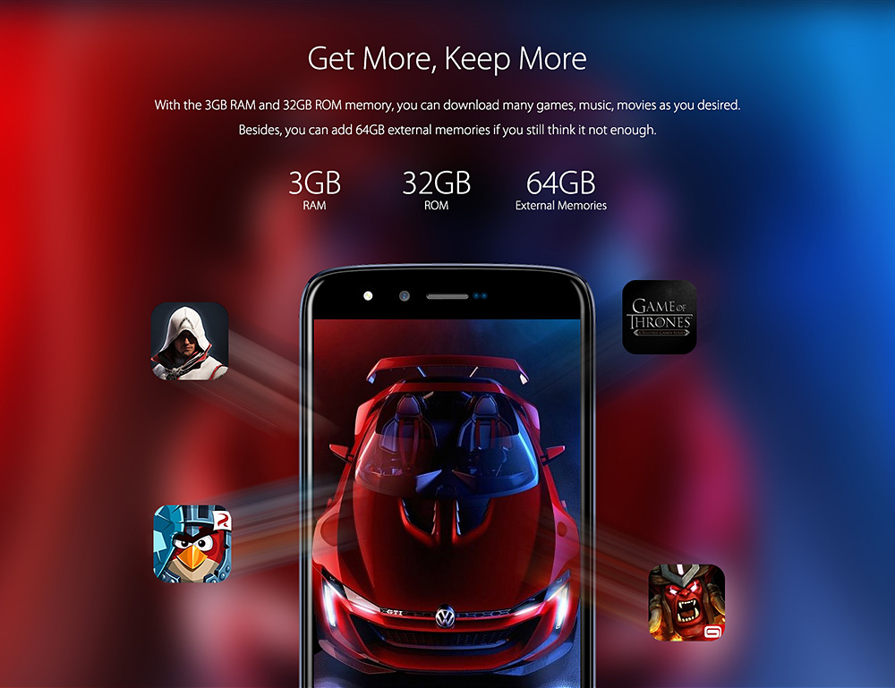 [HK Stock]HOMTOM HT50 5.5 Inch Smartphone HD Screen 3GB RAM 32GB ROM 13.0MP Cam MT6737 Quad Core Android 7.0 Touch ID Fast Charge - Blue