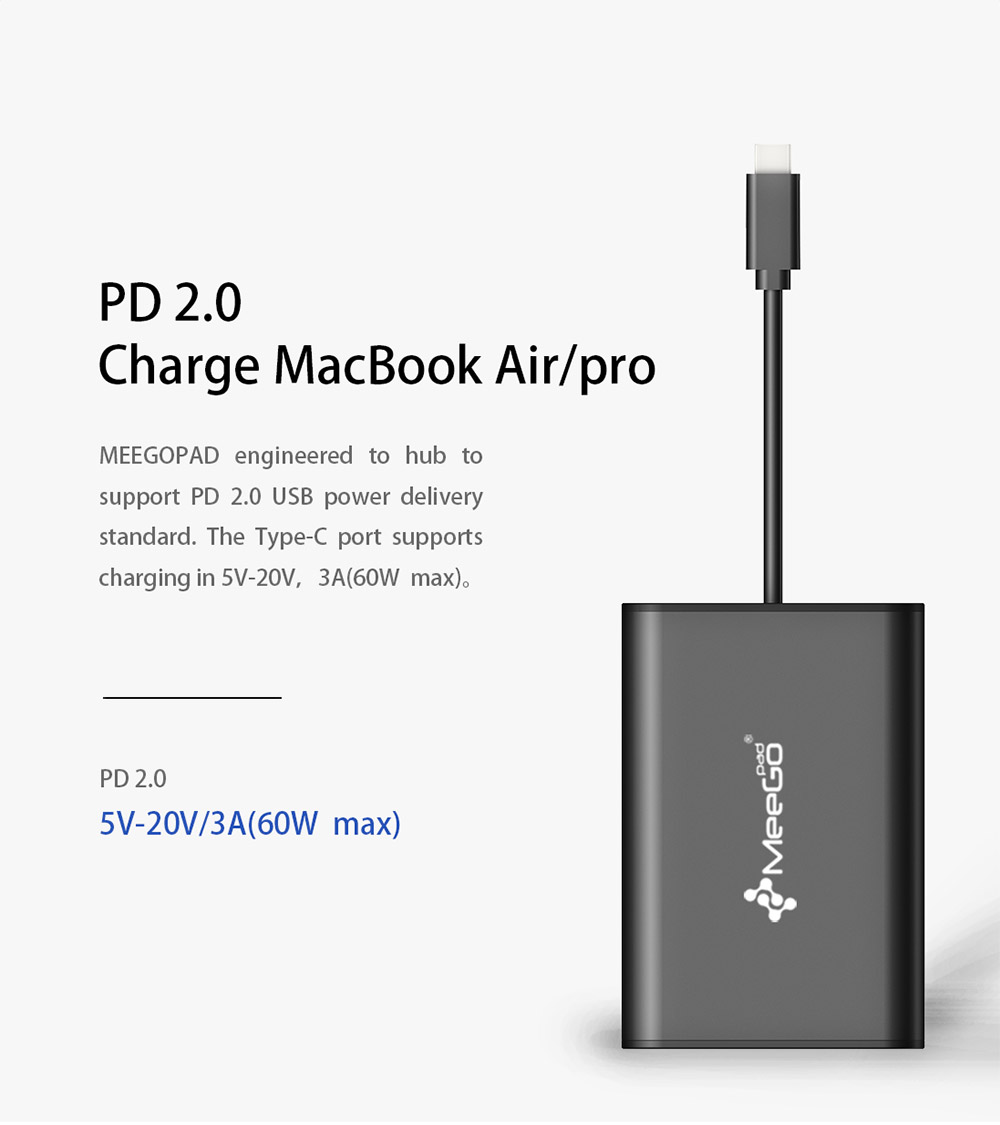 MeeGo Pad Type-C Hub with Type-C Charging Port USB 3.0 HDMI VGA Card Reader RJ45 Gigabit Ethernet LAN Network Adapter