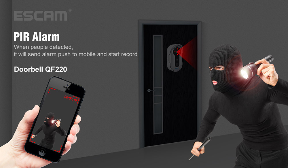 ESCAM QF220 Smart Doorbell WiFi Remote Control P2P Night Vision Security Camera -Silver