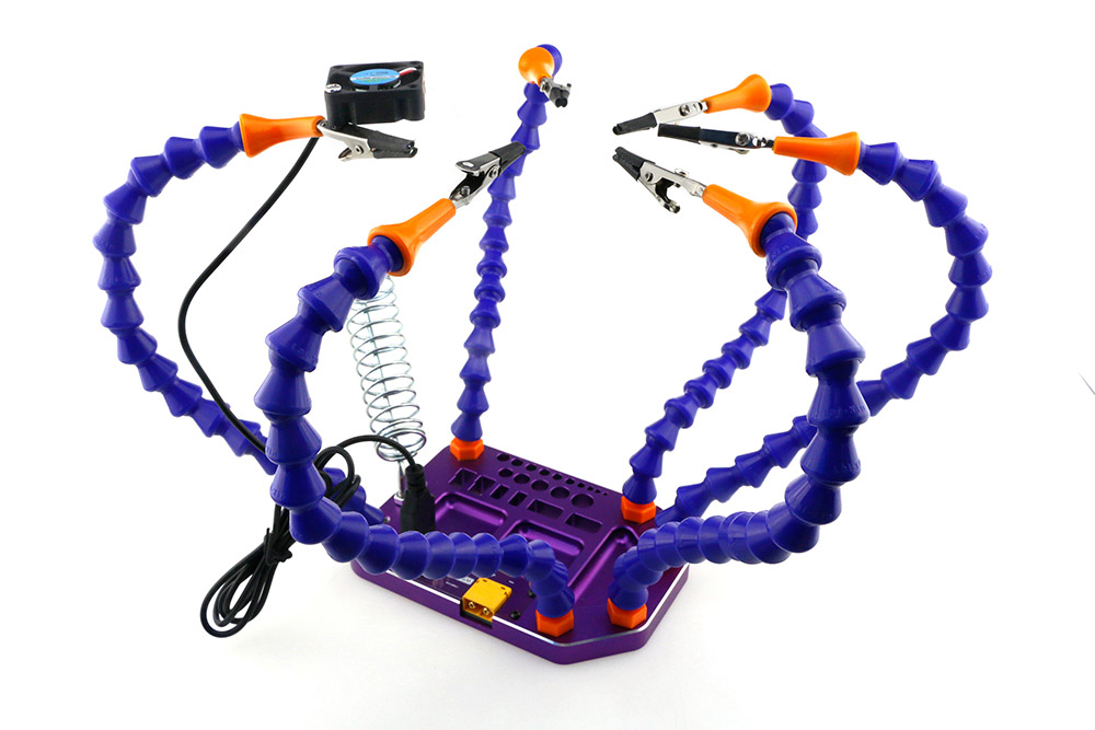 HT-01 Six Arm Soldering Station with XT60 Connector USB Port USB Fan Soldering Iron Holder - Purple