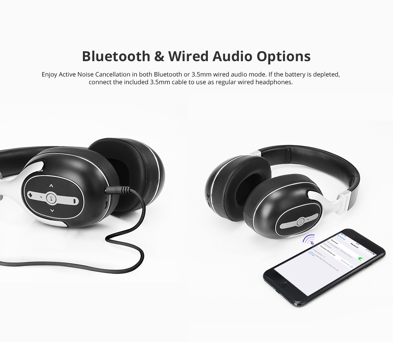 Tronsmart S6 Active Noise Cancelling Bluetooth Headphones with Microphone and 3.5mm Audio Jack for iPhone Android and More