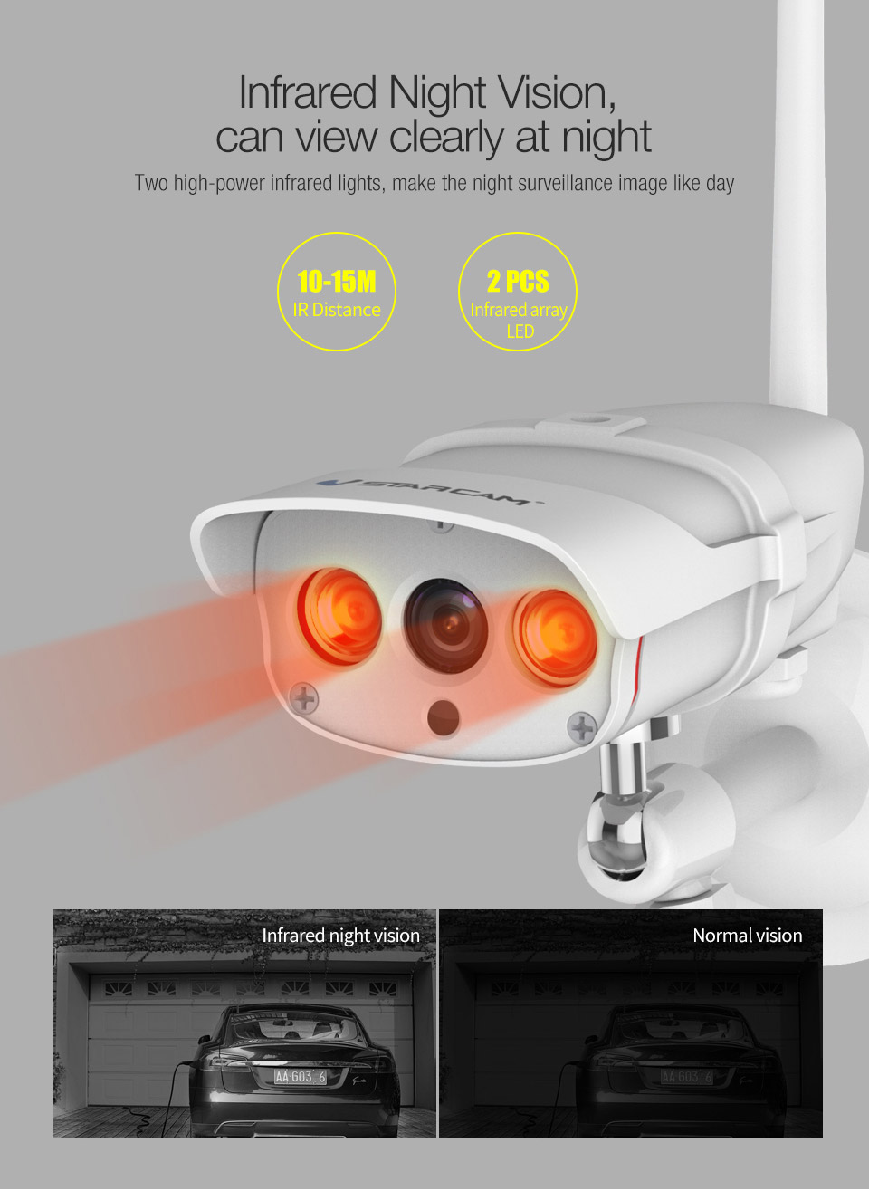 VStarcam C16S Outdoor IP Camera 2.0MP H.264 Waterproof IP67 Wireless Motion Detection Built-in IR-cut Night Vision Security Camera -White