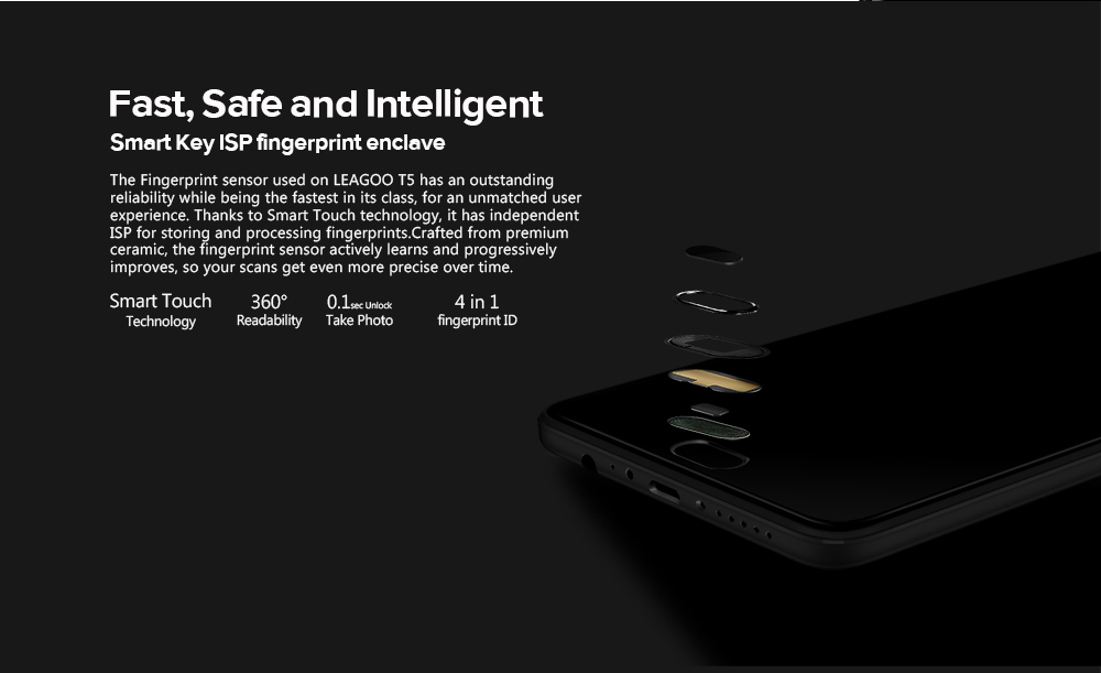 [HK Stock]LEAGOO T5 5.5 Inch Smartphone  13.0MP + 5.0MP Dual Rear Cam 13.0MP Front Cam 4GB 64GB MT6750T Octa Core Android 7.0 VoLTE Metal Body - Black