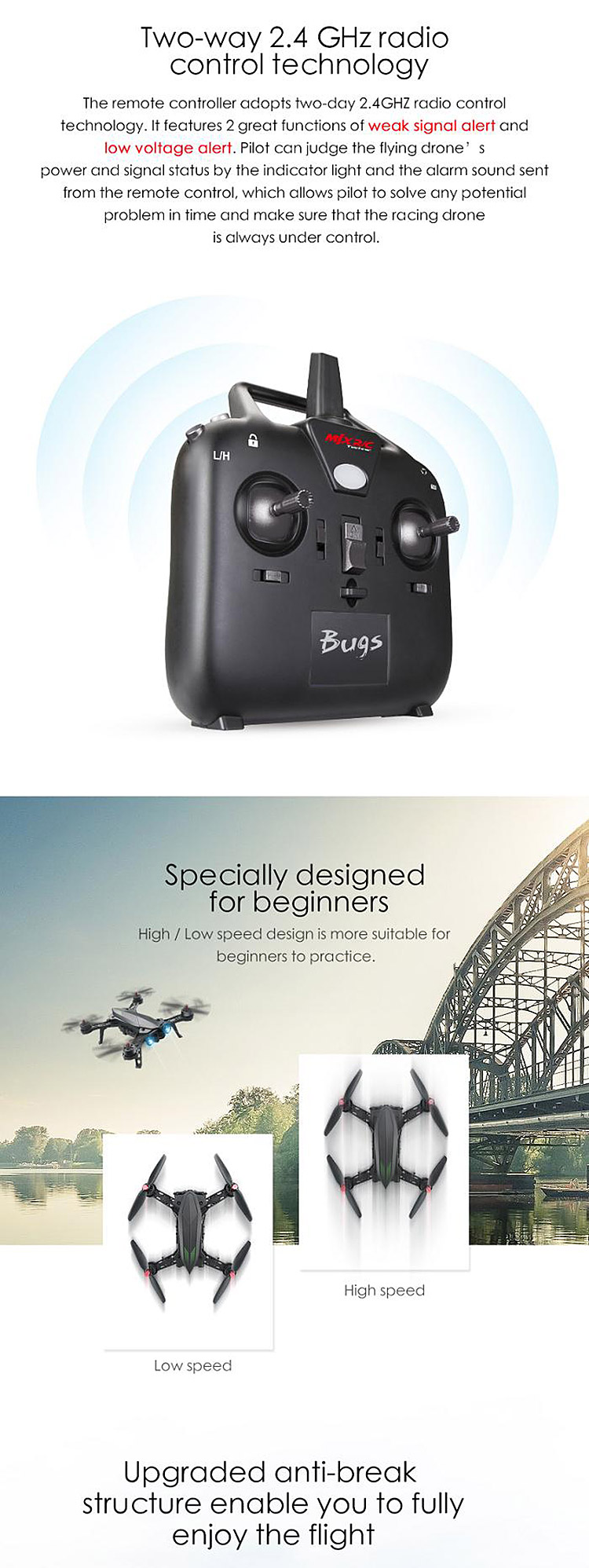 MJX Bugs 6 Brushless 5.8G FPV Racing Quadcopter with 720P HD Camera 4.3 Inch Monitor RTF - Black