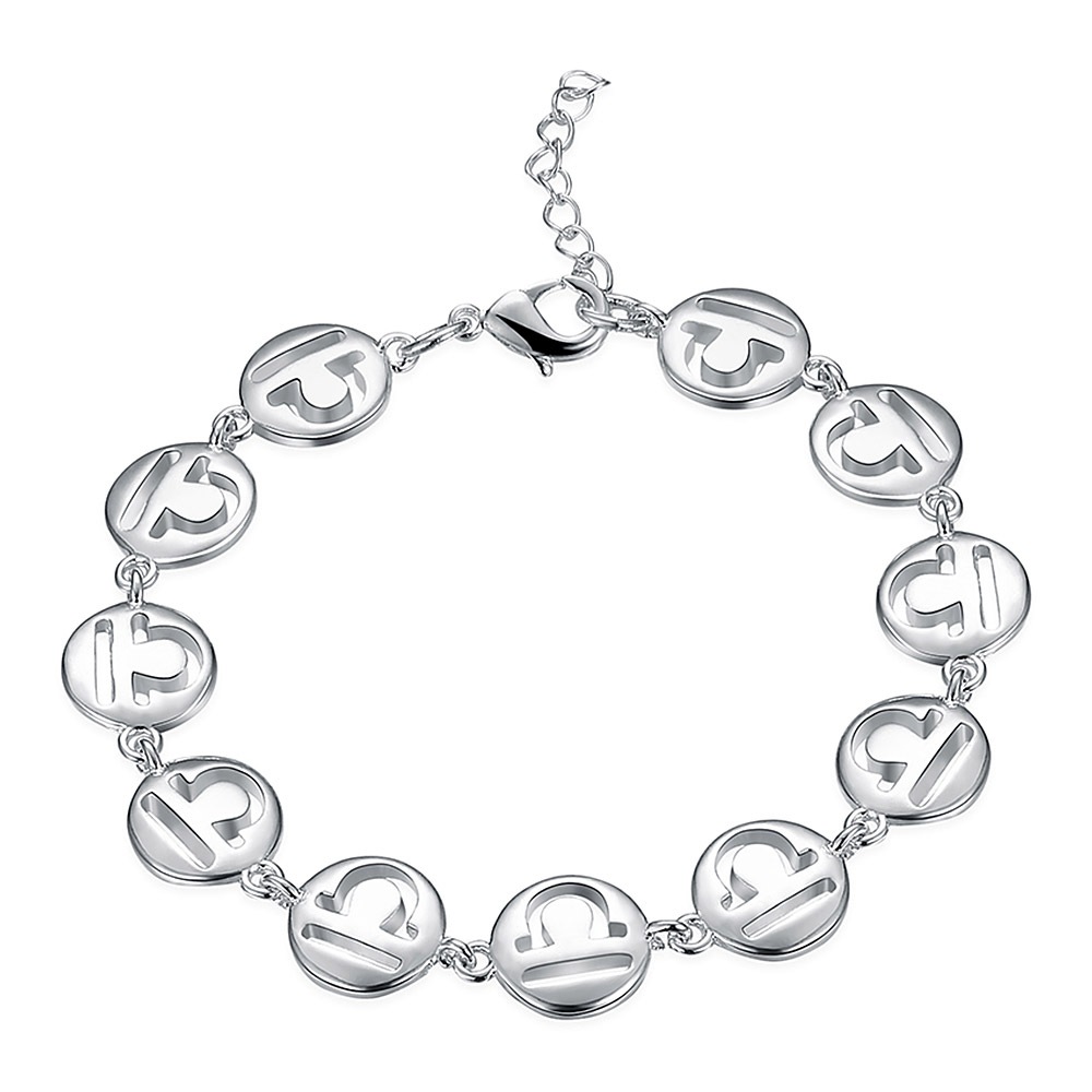 LKNSPCH582 Zodiac Sign Constellation Horoscope Astrology Charm Silver Plated Bracelet Libra