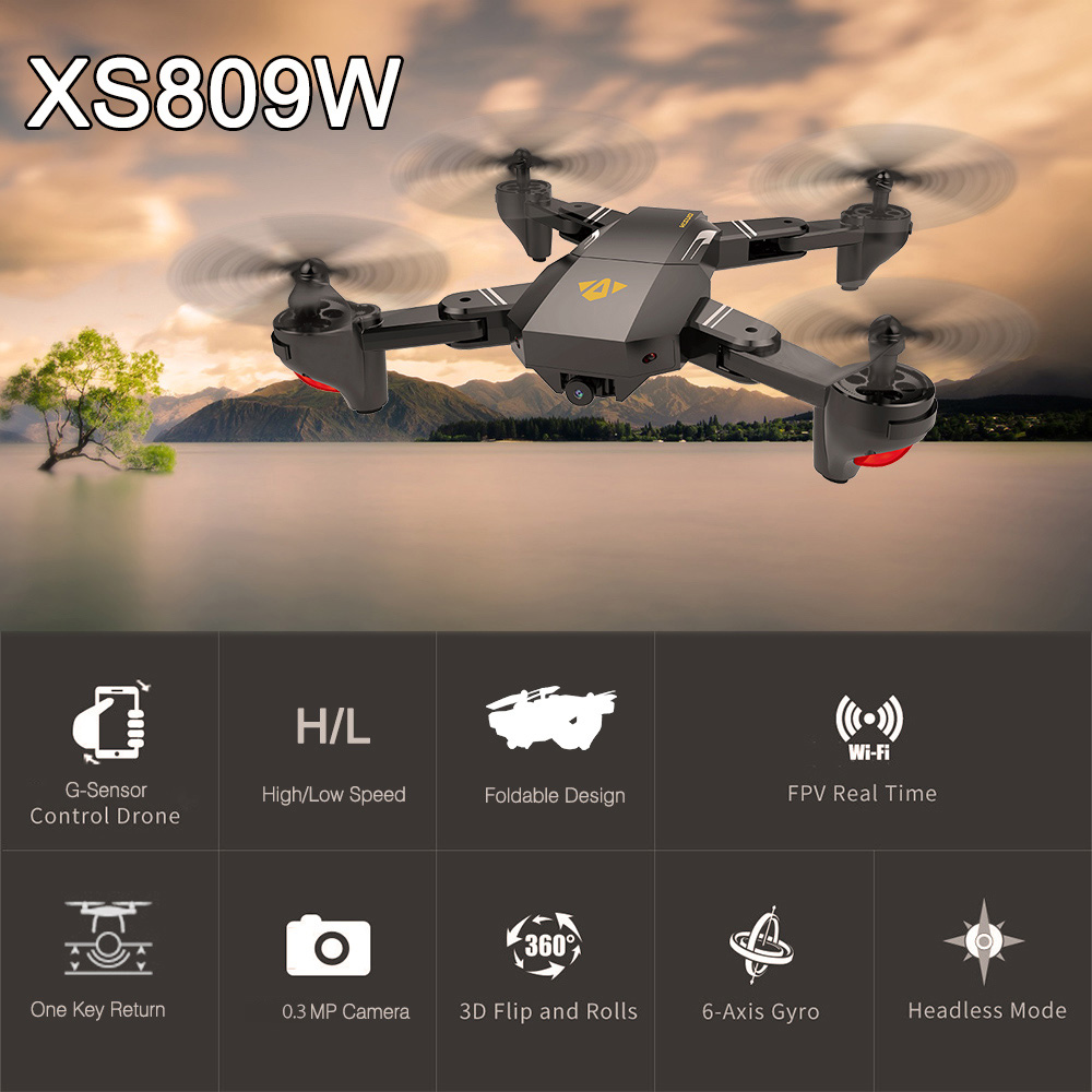 VISUO XS809W WIFI FPV Drone with Foldable Arm Headless Mode Camera RC Quadcopter RTF - Black