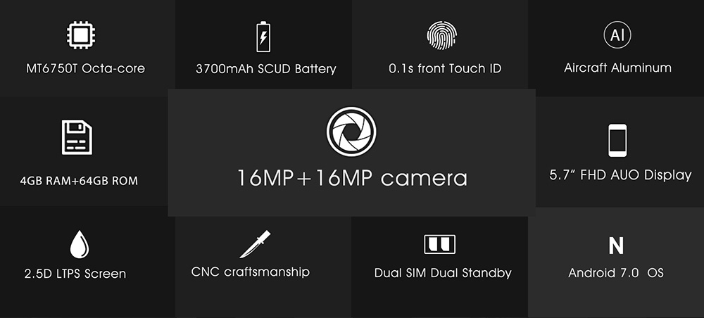 [HK Stock]Oukitel U11 Plus 5.7 Inch Smartphone FHD Screen 4GB RAM 64GB ROM MT6750T Octa Core 13.0MP Cam Android 7.0 Touch ID 3700mAh - Blue