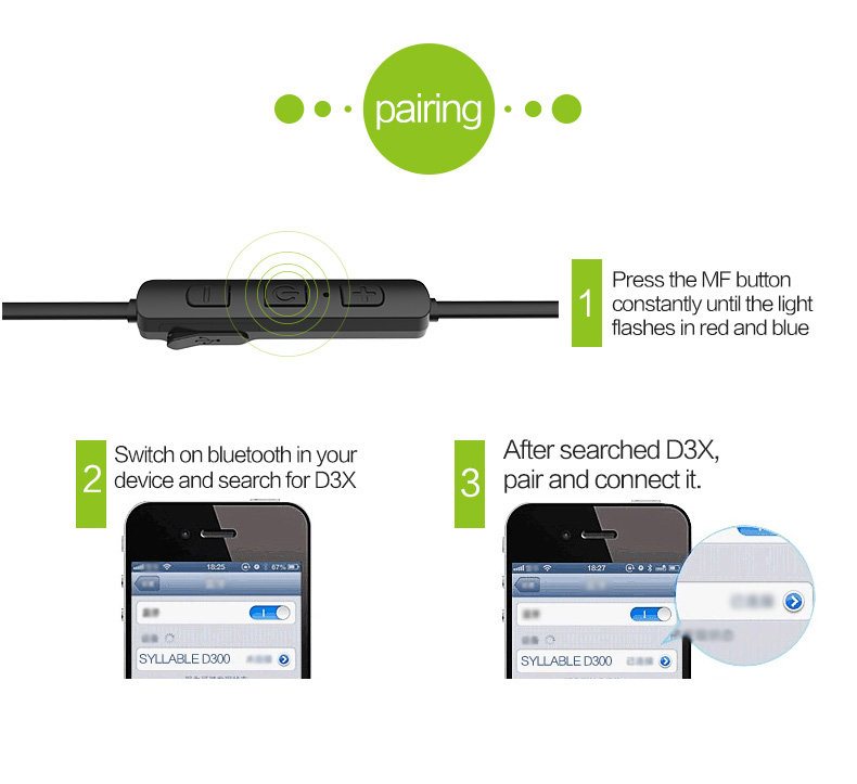 Syllable D3X Bluetooth 4.2 Earphone Wireless Stereo Sports Headsets with Mic - Black