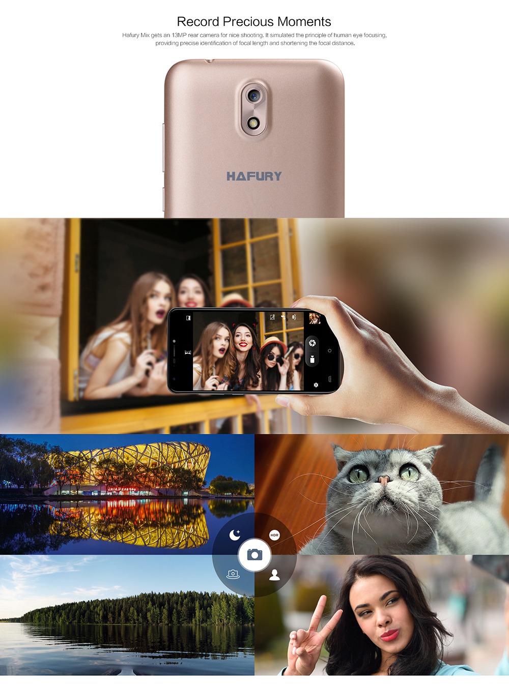 [HK Stock]HAFURY MIX 5.0 Inch Smartphone HD Screen 2GB RAM 16GB ROM 13.0MP Cam MT6580 Quad Core 1.3GHz Android 7.0 WiFi Bluetooth- Gold