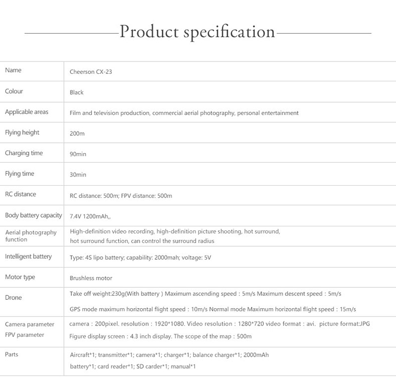 Cheerson CX-23 5.8G FPV GPS OSD Brushless RC Quadcopter With HD 720P Camera RTF - Black