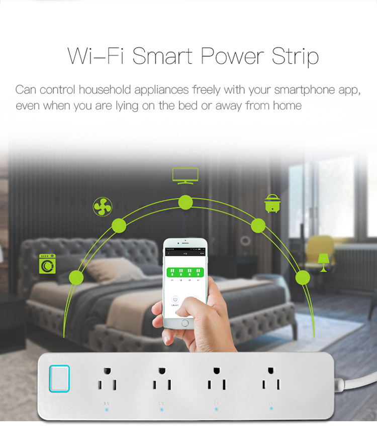 Smart WiFi Strip Works with Alexa APP Remote Control Timing Switch -White/US Plug