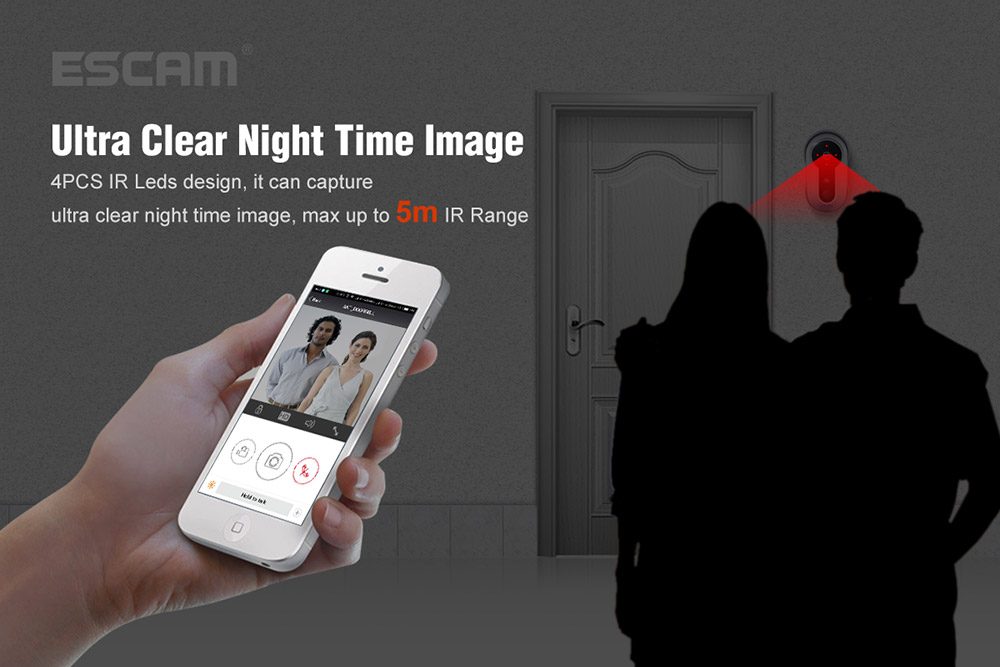 ESCAM QF220 Smart Doorbell WiFi Remote Control P2P Night Vision Security Camera -Silver