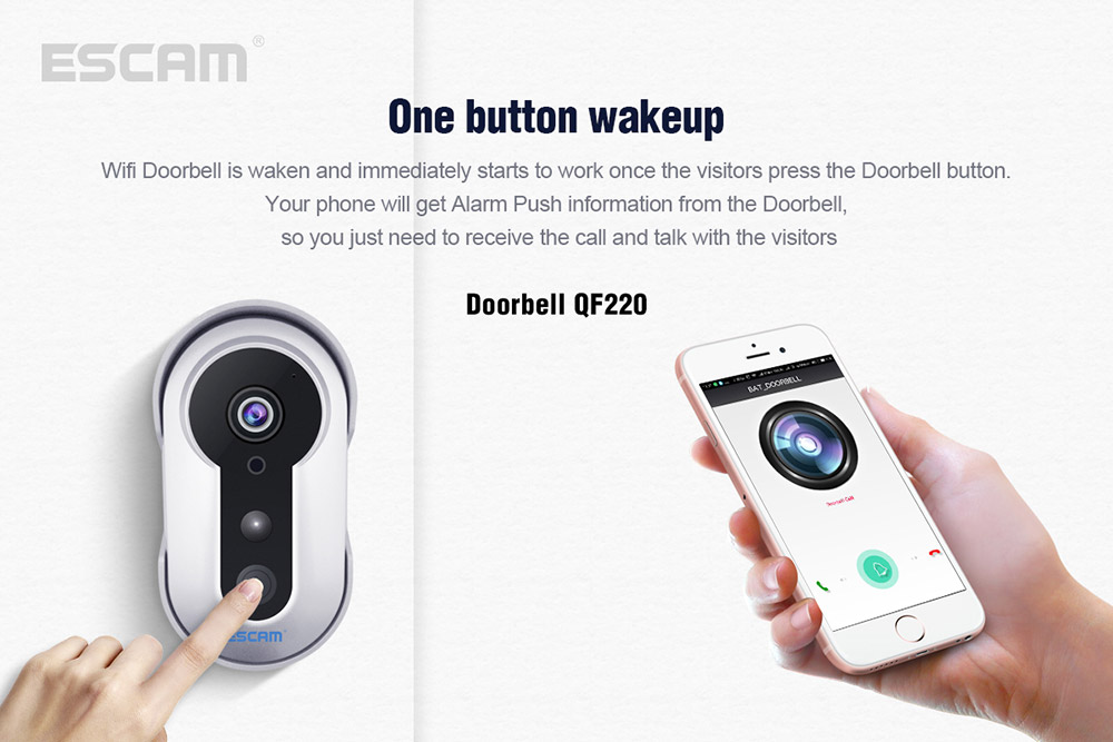 ESCAM QF220 Smart Doorbell WiFi Remote Control P2P Night Vision Security Camera -Silver