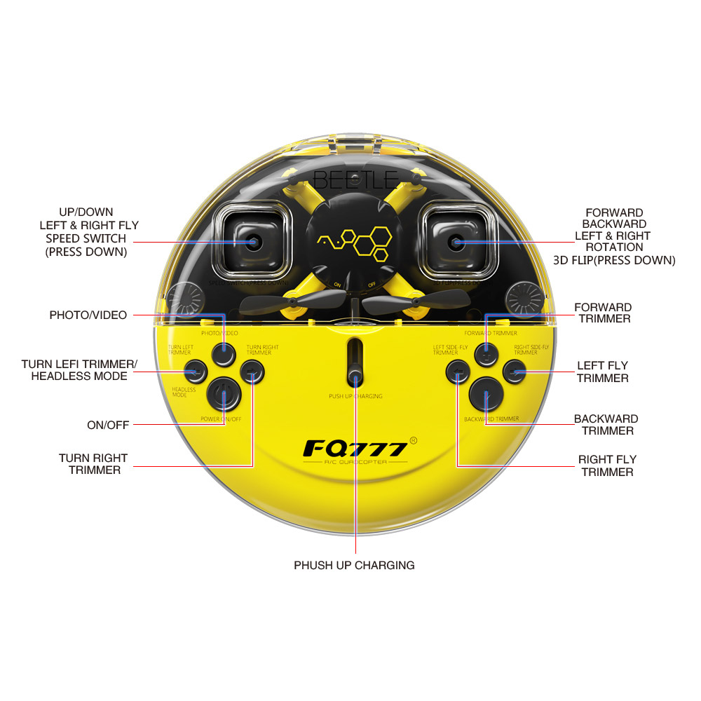 FQ777 FQ04 Beetle Mini Pocket Drone with Camera Headless Mode RC Quadcopter RTF - Yellow