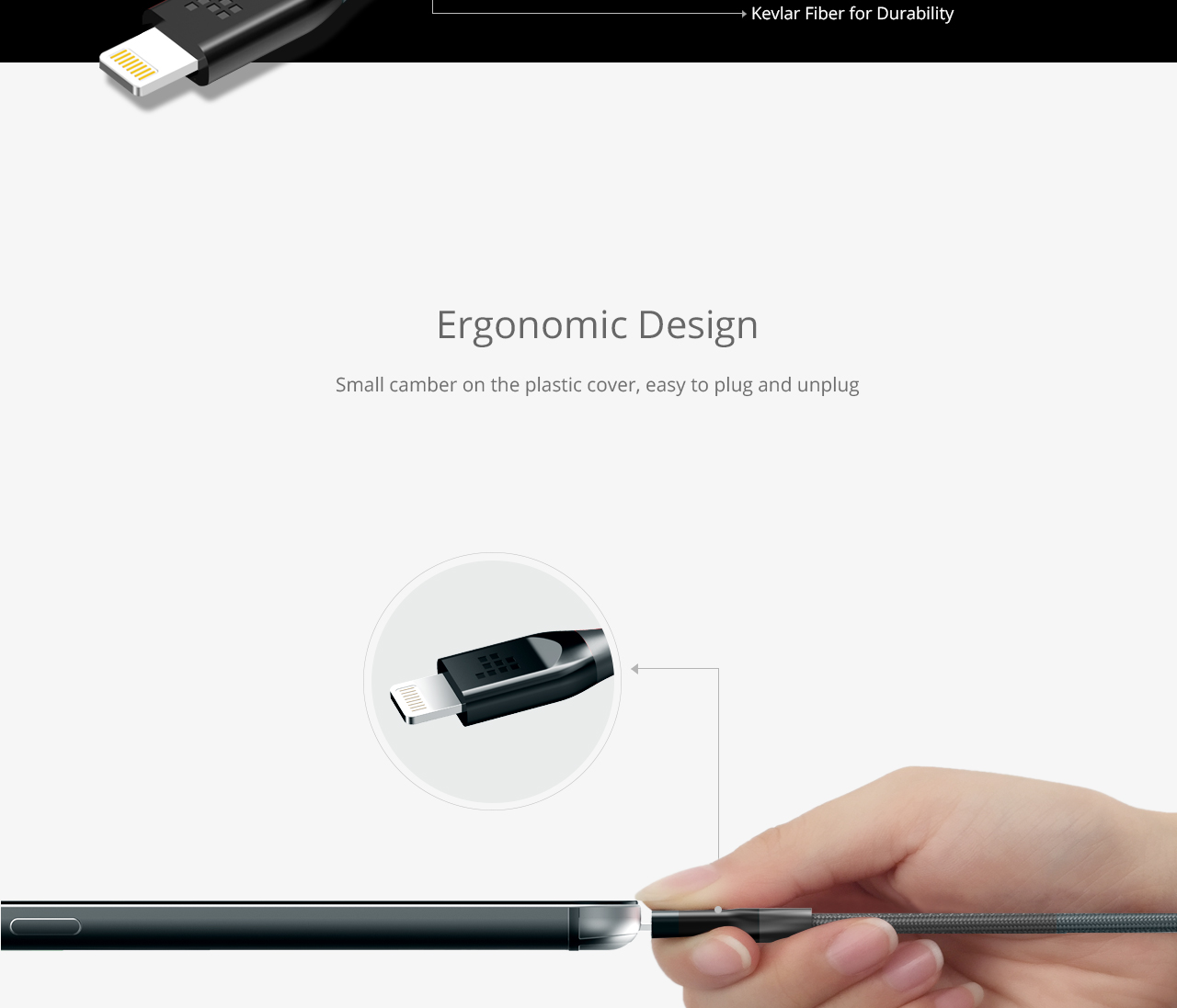 Tronsmart 1ft/0.3m 19AWG Lightning Cable Double Braided Nylon Lightning Cable for iPhone iPad and More - Gray+Black