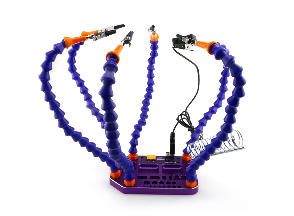 HT-01 Six Arm Soldering Station with XT60 Connector USB Port USB Fan Soldering Iron Holder - Purple