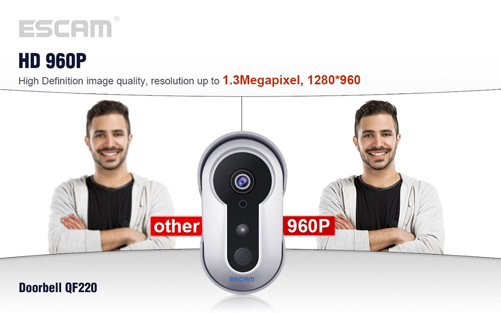 ESCAM QF220 Smart Doorbell WiFi Remote Control P2P Night Vision Security Camera -Silver