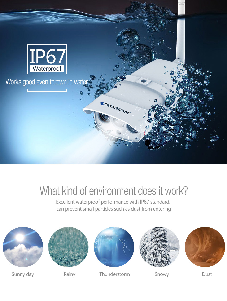 VStarcam C16S Outdoor IP Camera 2.0MP H.264 Waterproof IP67 Wireless Motion Detection Built-in IR-cut Night Vision Security Camera -White