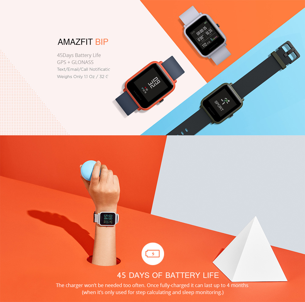 [HK Stock](English Version)Huami Amazfit Bip Lite Version Sports Smart Watch Bluetooth 4.0 WiFi GPS Gloness Heart Rate Monitor 45 Days Standby - Black