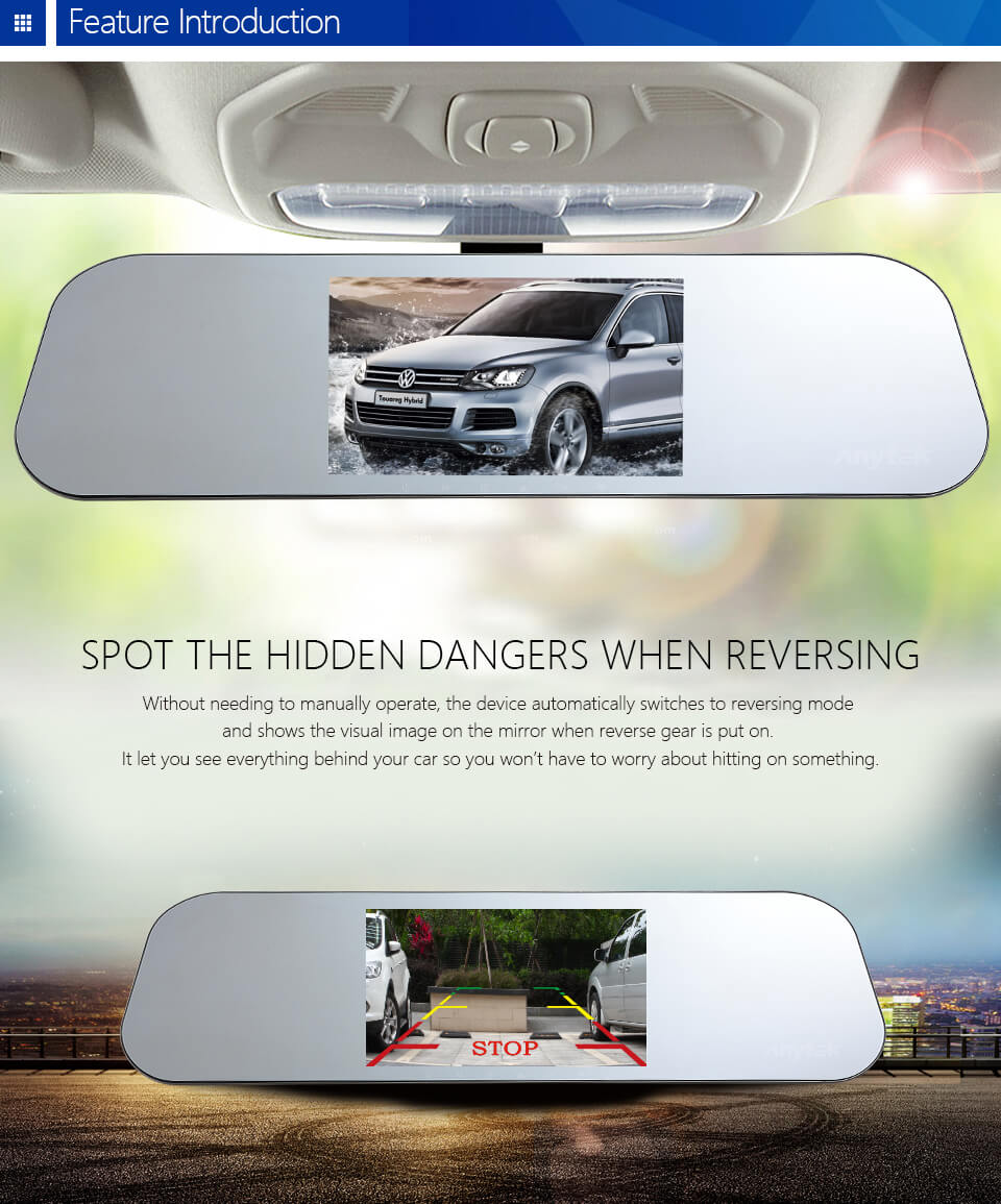 Anytek A80 5.0" Car DVR Dual Lens 1080P Car Dashboard Camera with 170 Wide Angle Front and Rear DVR HD Night Mode - Gray