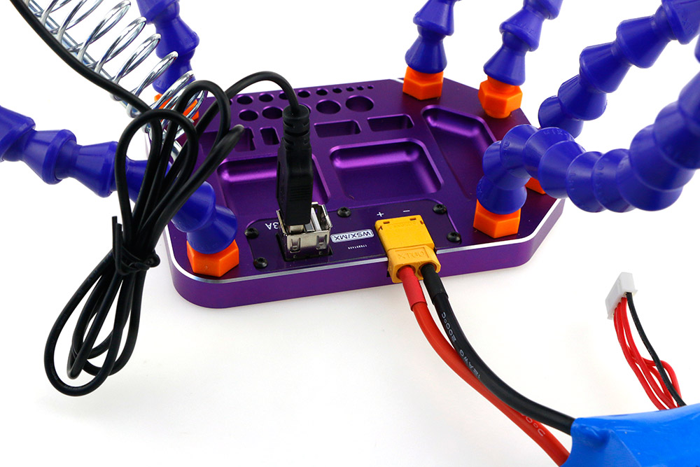 HT-01 Six Arm Soldering Station with XT60 Connector USB Port USB Fan Soldering Iron Holder - Purple