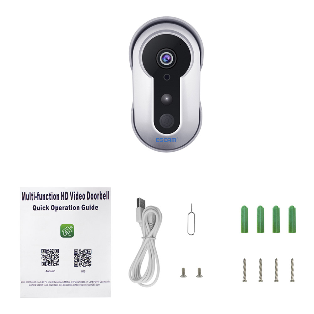 ESCAM QF220 Smart Doorbell WiFi Remote Control P2P Night Vision Security Camera -Silver