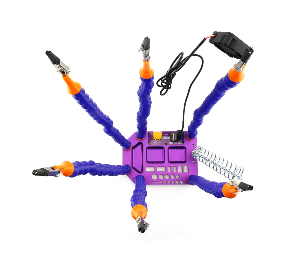 HT-01 Six Arm Soldering Station with XT60 Connector USB Port USB Fan Soldering Iron Holder - Purple