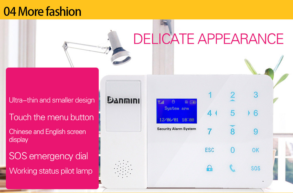 Danmini YA-800-GSM Alarm System Wireless Remote Control LCD Screen Security GSM -Black