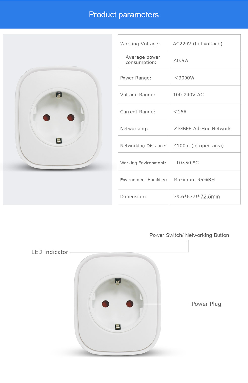 HEIMAN WS2SK-X Smart WiFi Plug Works with Amazon Alexa 110V-AC120V 16A APP Remote Control Timing Socket -White/EU Plug
