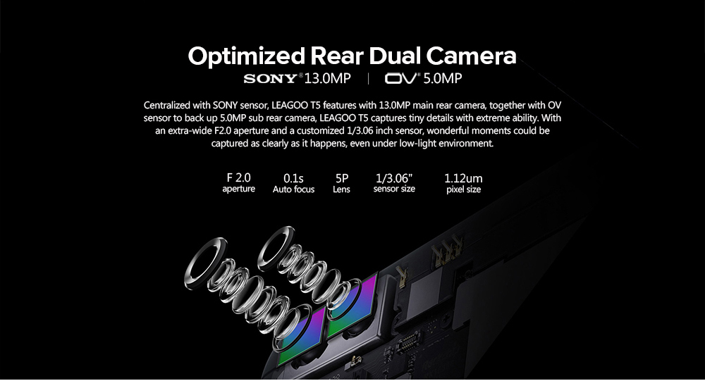 [HK Stock]LEAGOO T5 5.5 Inch Smartphone  13.0MP + 5.0MP Dual Rear Cam 13.0MP Front Cam 4GB 64GB MT6750T Octa Core Android 7.0 VoLTE Metal Body - Black