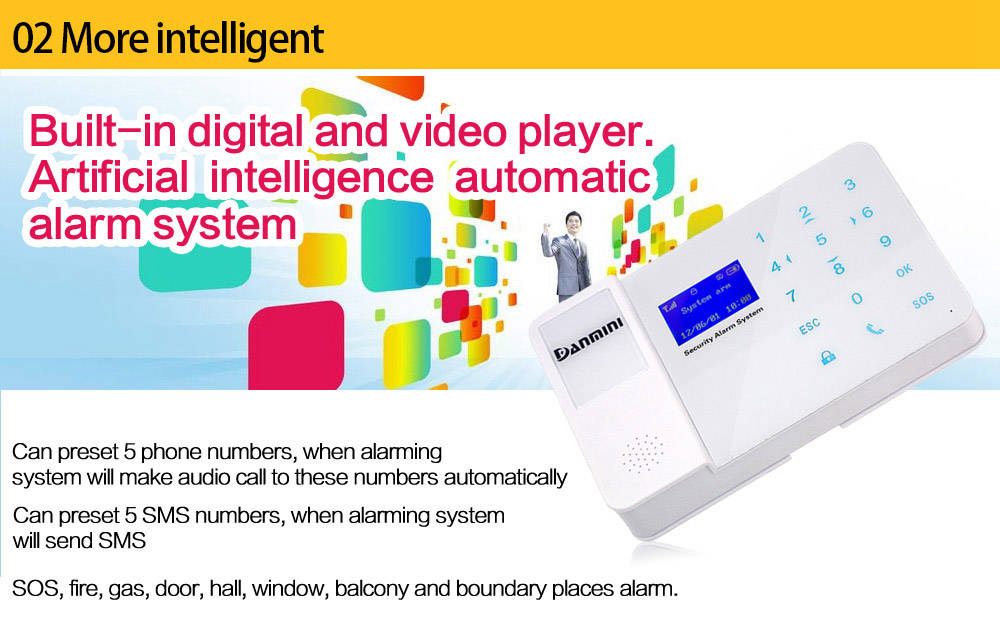 Danmini YA-800-GSM Alarm System Wireless Remote Control LCD Screen Security GSM -Black