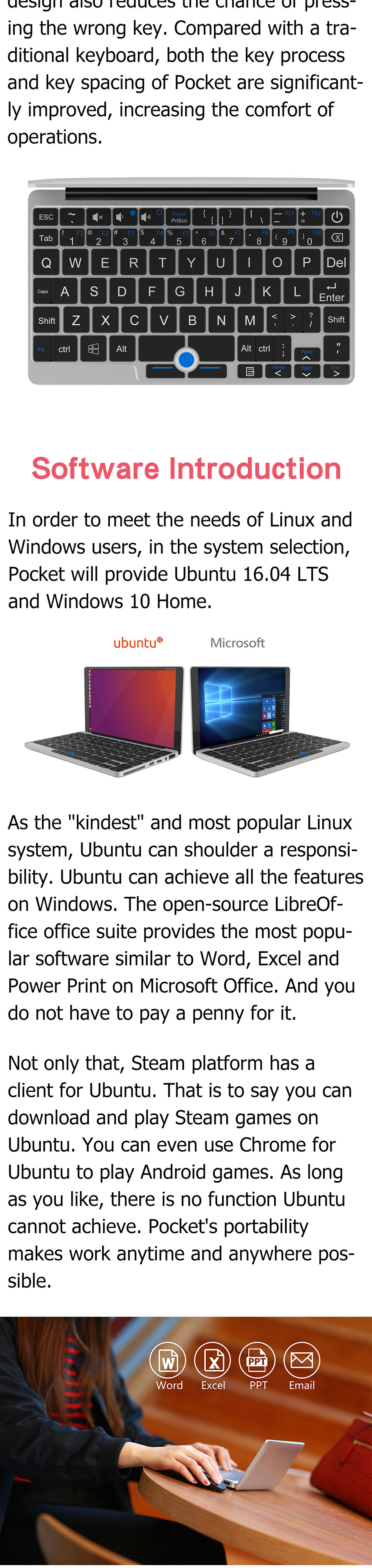 GPD Pocket 7 Inch Tablet PC Licensed Windows10 Intel Atom Z8750 8GB RAM 128GB ROM AC WIFI Bluetooth4.1 Type C 7000mAh Battery 1920*1200 IPS Touch Display