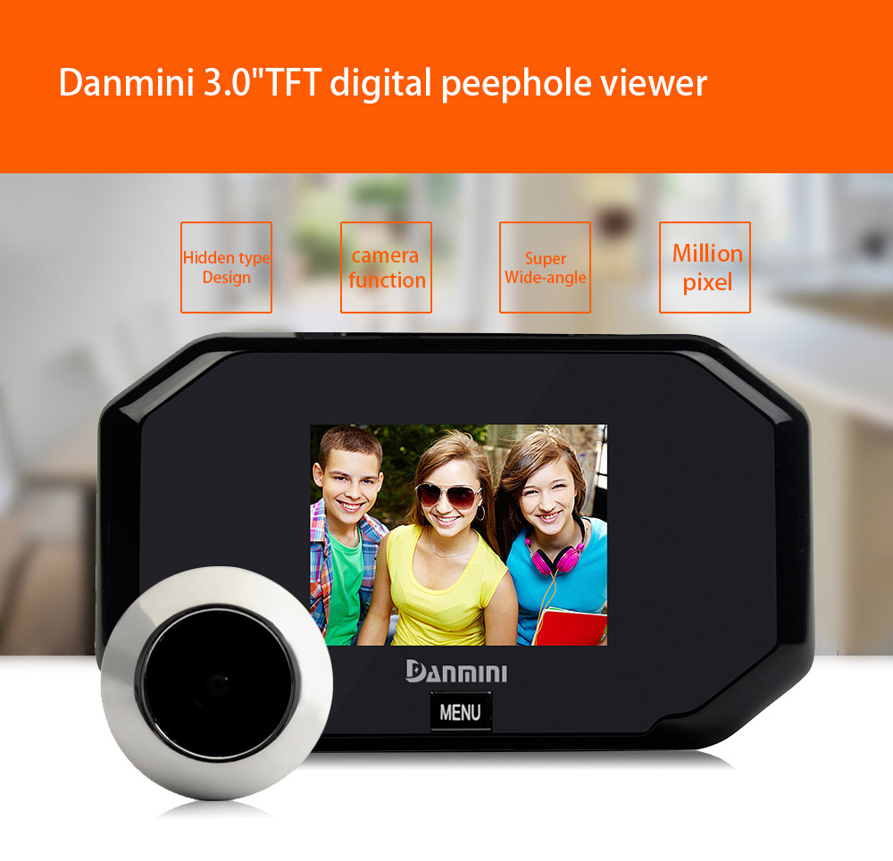 Danmini YB-30BH Door Security Camera 3.0"Digital Peephole Door Viewer 145 Degrees Wide View Angle -Black