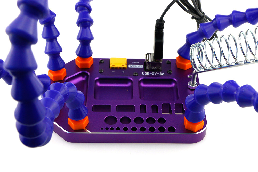 HT-01 Six Arm Soldering Station with XT60 Connector USB Port USB Fan Soldering Iron Holder - Purple