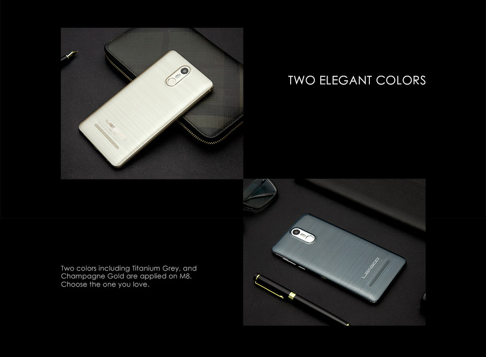 [HK Stock]LEAGOO M8 5.7inch HD 2.5D Screen Android 6.0 Smartphone MT6580A Quad Core 1.3GHz 2GB RAM 16GB ROM 8.0MP 13.0MP Touch ID WIFI GPS - Gold