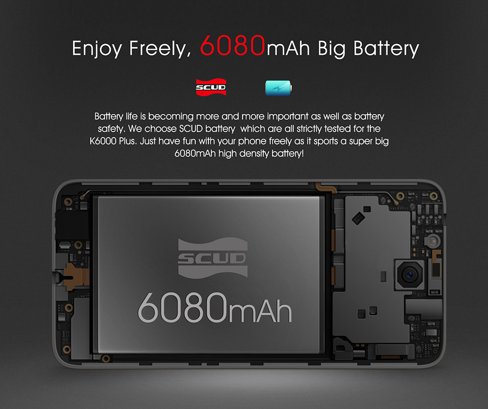 [HK Stock]OUKITEL K6000 PLUS 5.5 Inch FHD 2.5D Asahi Glass Screen 4GB RAM 64GB ROM 16MP Cam MT6750T Octa Core 4G LTE Android 7.0 Smartphone Touch ID 6080mAh Big Battery HiFi - Black