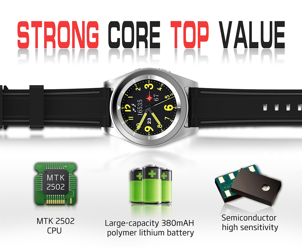 NO.1 G6 Smart Watch 1.2 Inch MTK2502 Bluetooth 4.0 Heart Rate Monitor Sports Fiteness Tracker Compatible with Android iOS - Black